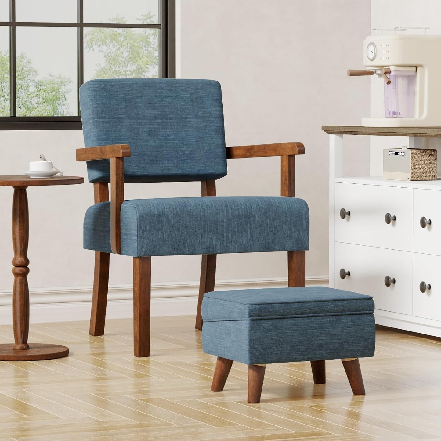 Accent Chair with Wood Frame, Arm Chairs Oversize with Soft Seat and Armrests for Living, Dining, Bed, Reading, and Waiting Rooms