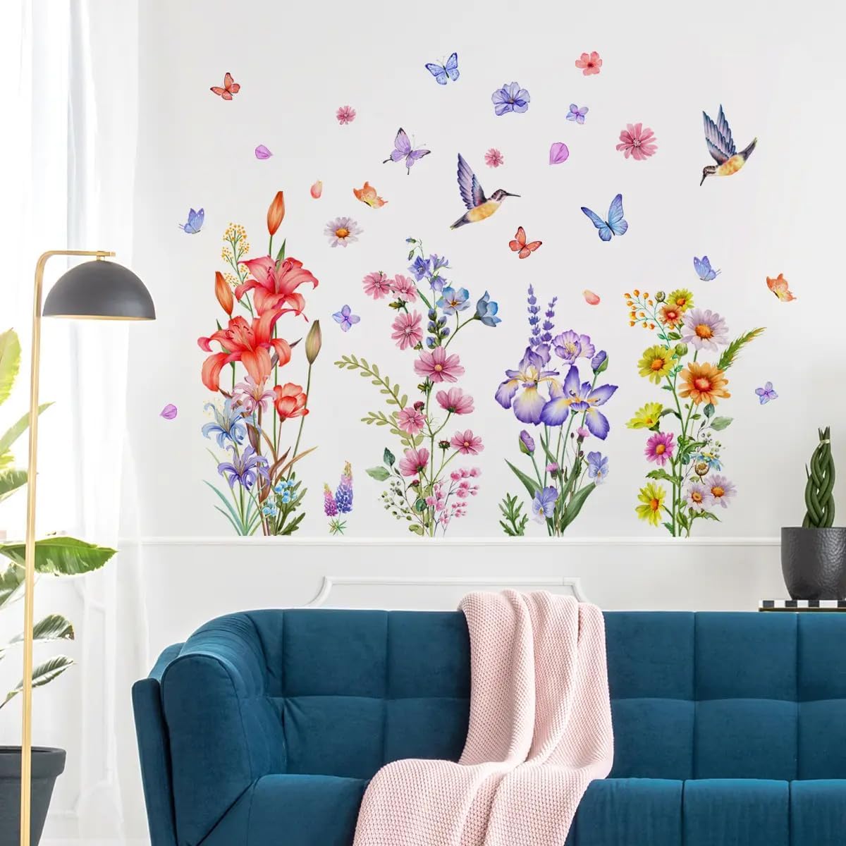 Set of 40 PCS Hello Spring Summer Window Cling Sticker Daisy, Sunflower, Birds, and Butterfly Window Stickers, Spring and Summer Decor, Home, Shop Window Glass Display Stickers (Floral with Birds)