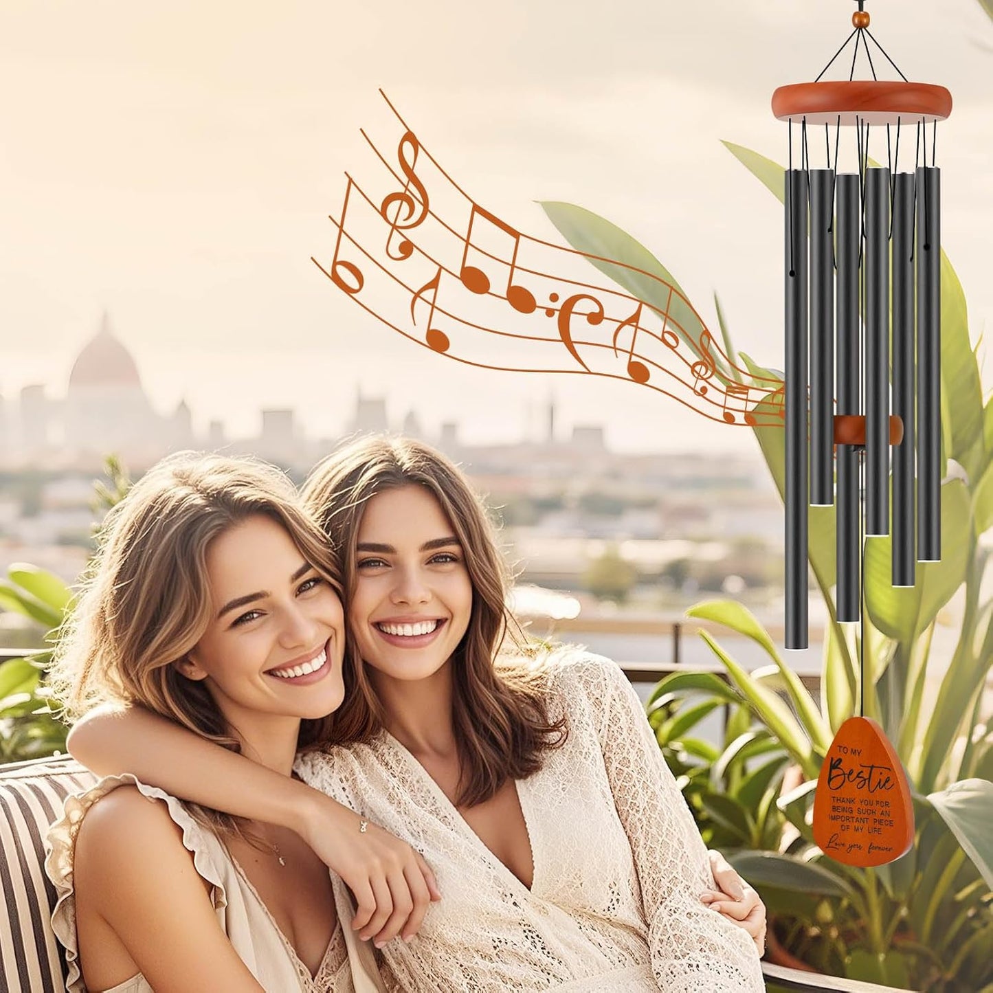 Bestie Gift for Women, Friend Gifts for Women, Unique Friendship Sister Gifts for Birthday, Mothers Day, Christmas, 32 Inch Wind Chimes Gift for Home Decor