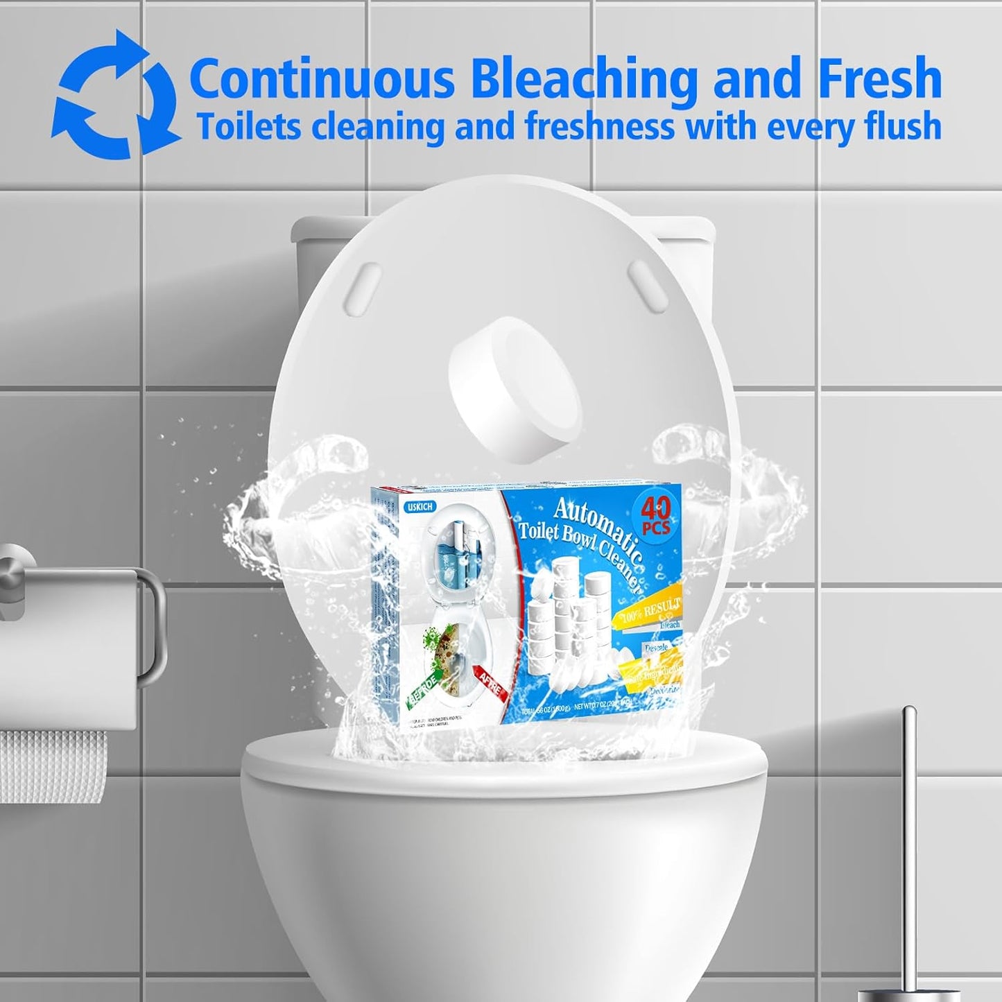 USKICH Toilet Bowl Cleaner 40 PACK, Household Automatic Toilet Bowl Cleaners with Bleach, Bathroom Toilet Tank Cleaners Tablets with Sustained-Release Technology for Deodorizing & Descaling