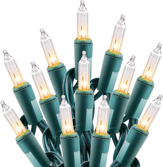 Brightown Clear Christmas String Lights, 100-Count 25ft Incandescent Bulb Mini Lights for Indoor Holiday Decor, Christmas Tree Garland Wedding Party Multi-Use Festival Decoration, Green Wire