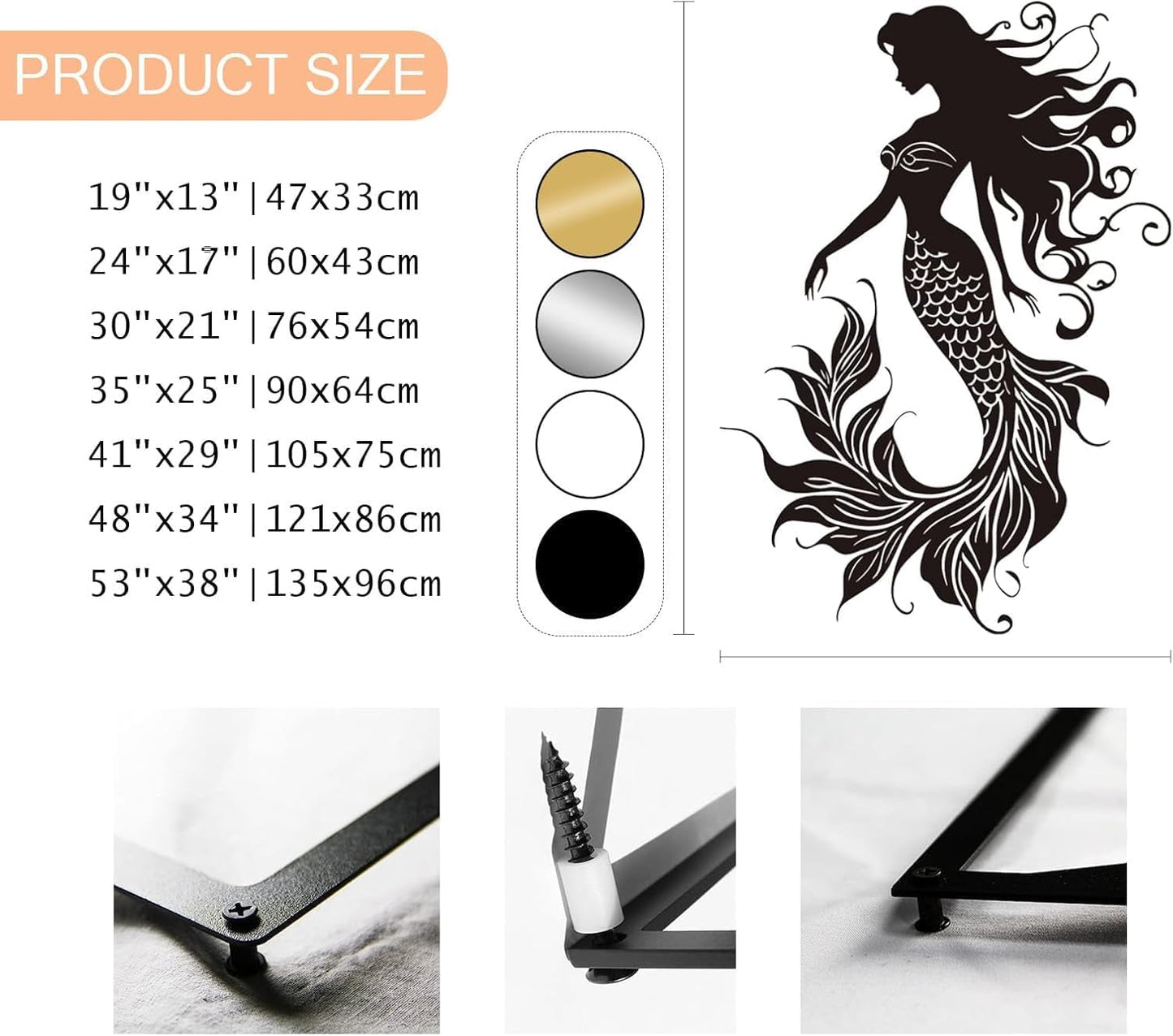 Veplsur Mermaid Metal Wall Art, Metal Mermaid Wall Decor, Marine Biology Wall Decor, Ocean Wall Art, Nautical Wall Hanging, Beach Hanging for Bathroom Bedroom (Silver, 19"x13"|47x33cm)