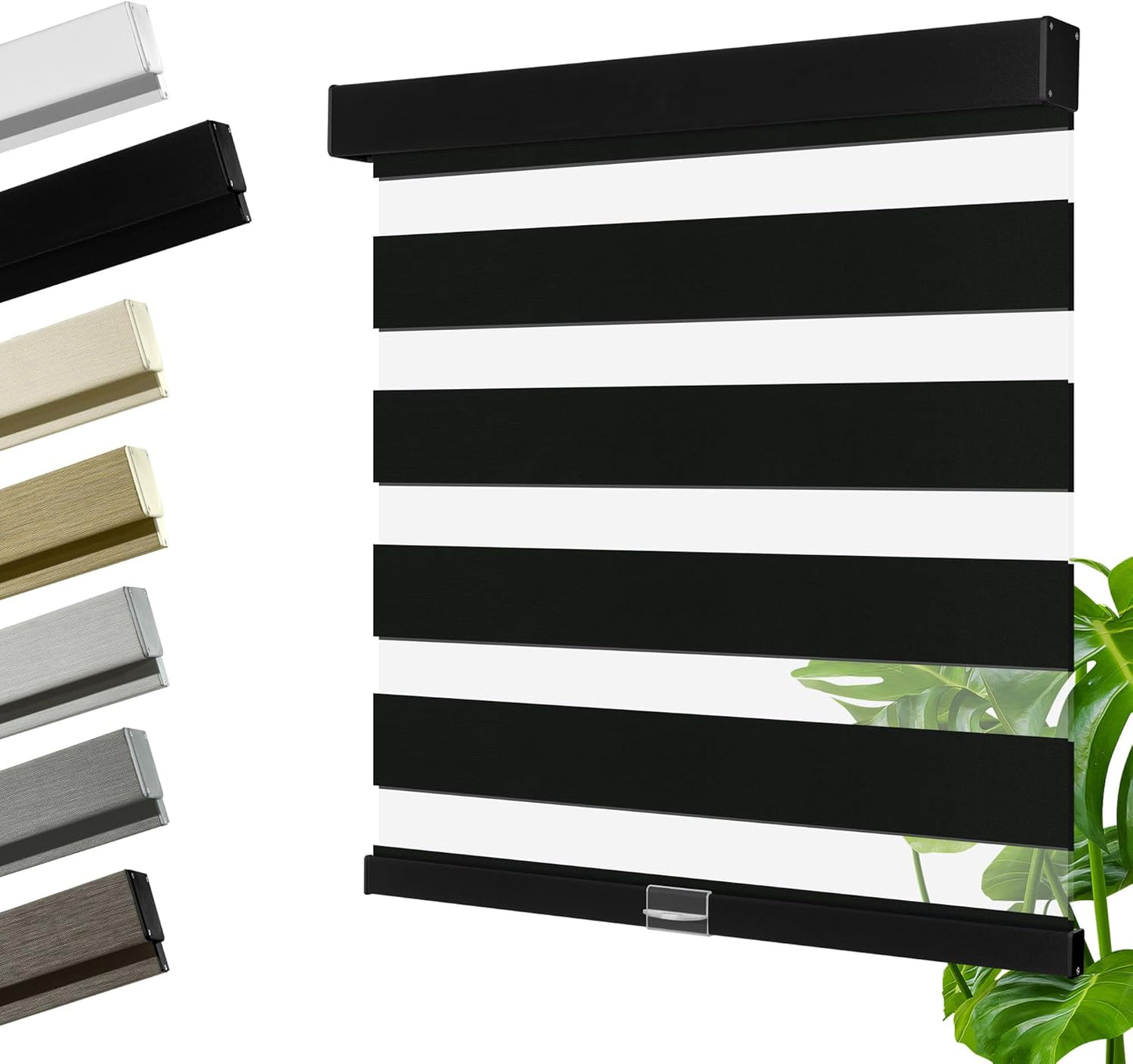 Cordless Zebra Blinds for Windows, Blackout Interior Blinds,Easy to Install,UV Protection,for Offices and Home,Custom Roller Shades, Solid Black, 62" W x 56" H