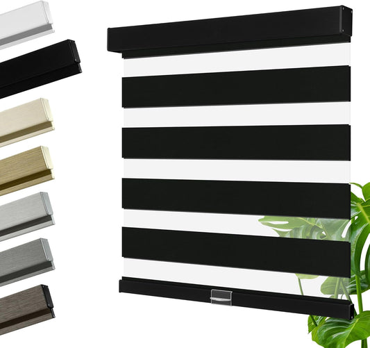 Cordless Zebra Blinds for Windows, Blackout Interior Blinds,Easy to Install,UV Protection,for Offices and Home,Custom Roller Shades, Solid Black, 38" W x 48" H