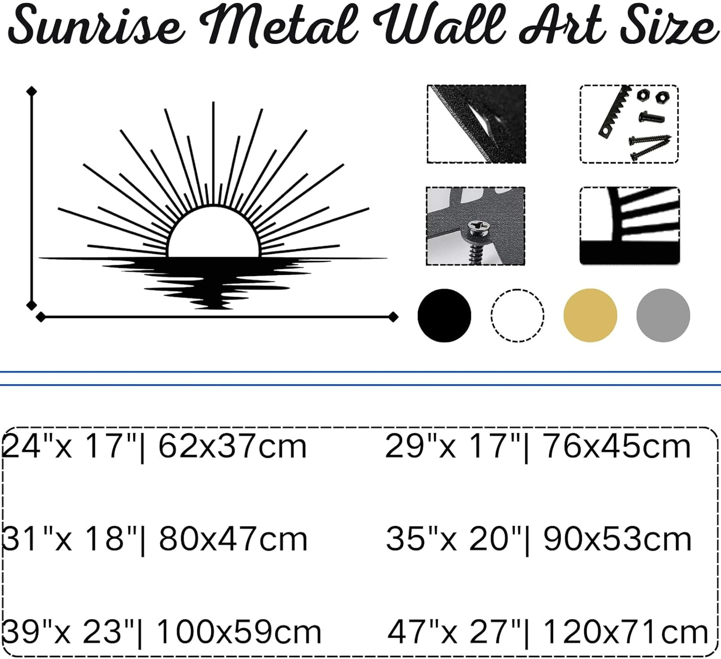 Sunrise Metal Wall Art, Metal Sun Wall Decor, Metal Sun Outdoor Decor, Large Metal Sun Wall Art, Sun Wall Art, Boho Sun Wall Art, Sunshine Metal Sign, Living Room Bedroom Wall Hangings (Gold, 29"x 17"| 76x45cm )
