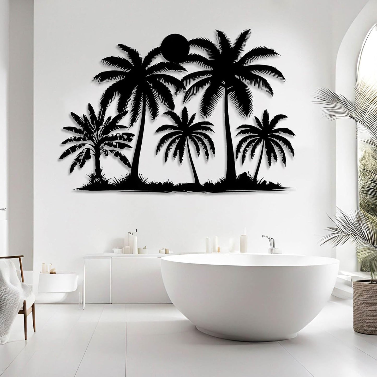 Tuglona Metal Palm Tree with Sunset Wall Decor, Tropical Palm Tree Metal Wall Art, Tropical Wall Decor, Sun Wall Art, Beach Wall Decoration, Coastal Trees Wall Hanging (Black, 53"x37"/135x93cm)