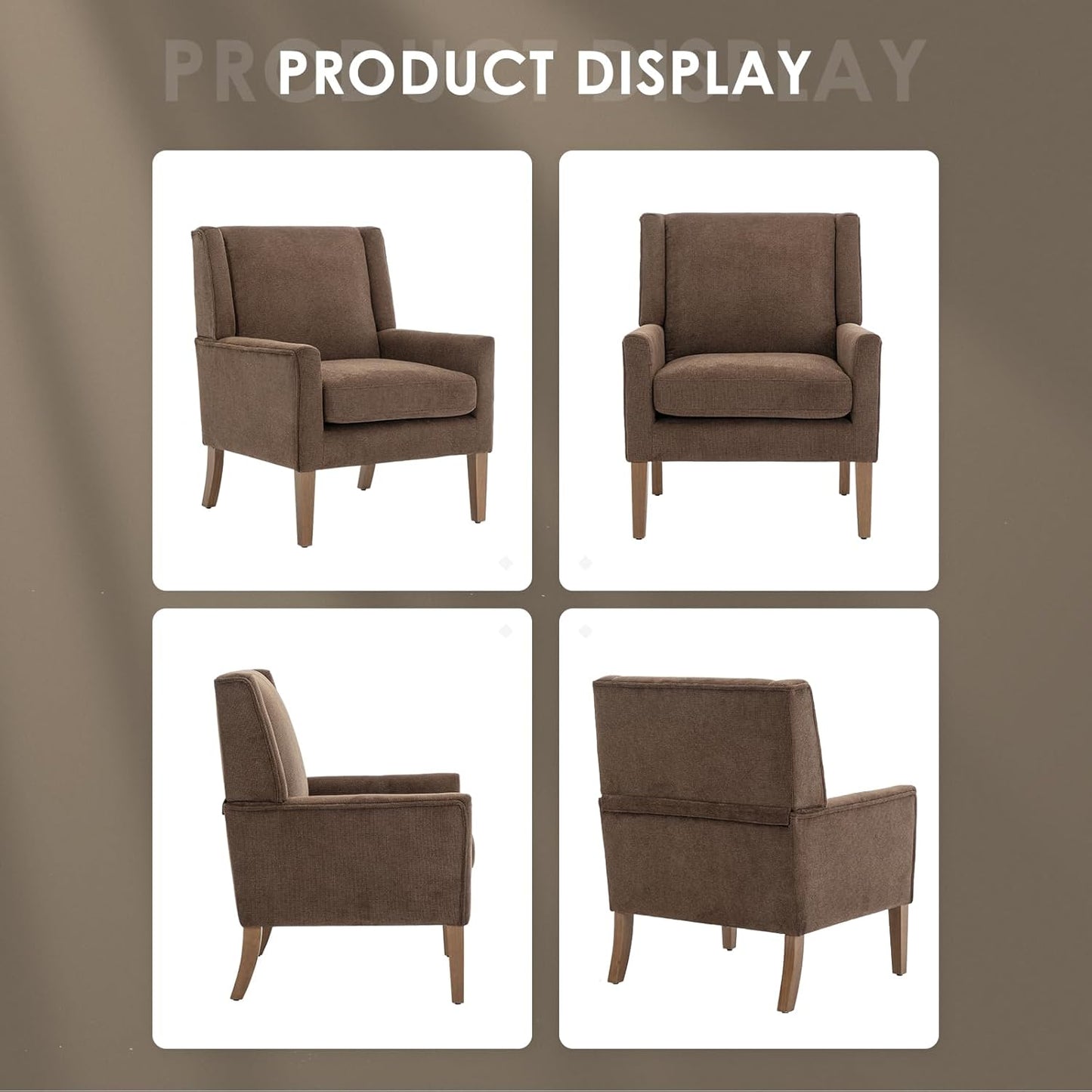 COLAMY Modern Wingback Living Room Chair Set of 2, Upholstered Fabric Accent Armchair, Single Sofa Chair with Lounge Seat and Wood Legs for Bedroom/Office/Reading Spaces, Brown