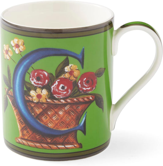 Spode Kit Kemp 12oz Mug, C Initial - Fine China Coffee Cup with Floral Alphabet Design, Custom Letter Mug for Unique Gift Giving - Personalized Kitchen Drinkware, Dishwasher Safe & Stylish