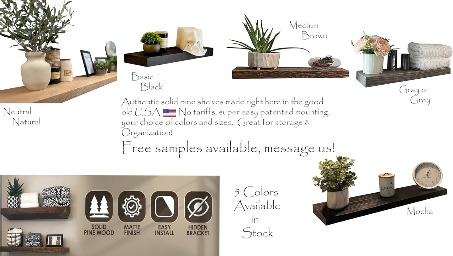 Joel's Antiques - 42 Inch Wooden Floating Shelves for Wall - 42x8x2 in - Made of Natural Wood - Heavy Duty Rustic Wall Shelves for Bedroom - Perfect for Living Room, Kitchen - Mocha