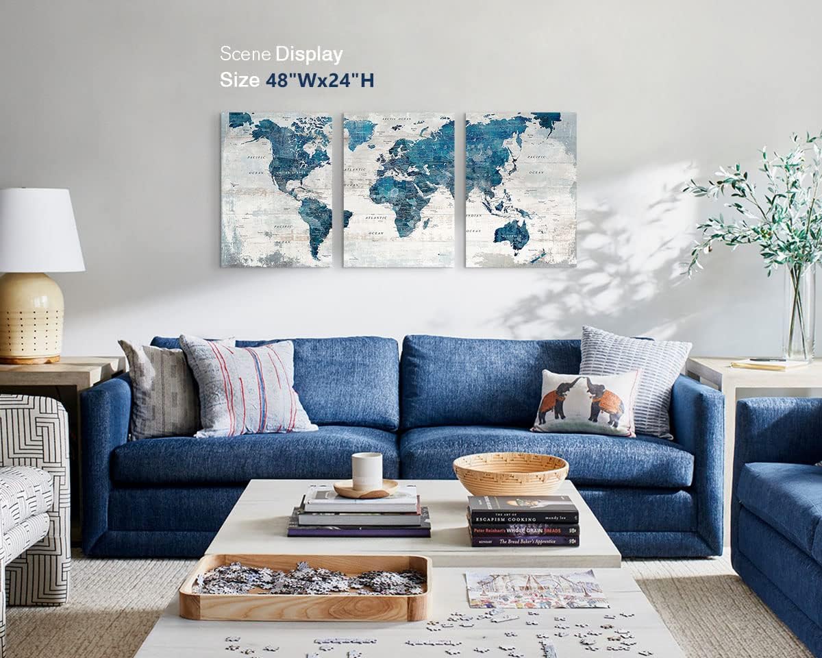 Elixart Wall Art for Living Room Office Wall Decor Pictures for Bedroom World Map Art Large Kitchen Decor 48"X24" Motivational Painting for Dining Room Wall Decorations