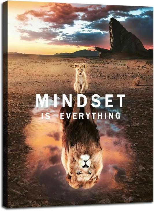 Inspirational Canvas Wall Art Office Motivational Posters Mindset is Everything Success Pictures Positive Quotes Prints Artwork for Teen Bedroom Living Room Home Decor Framed[18" W x 24" H]