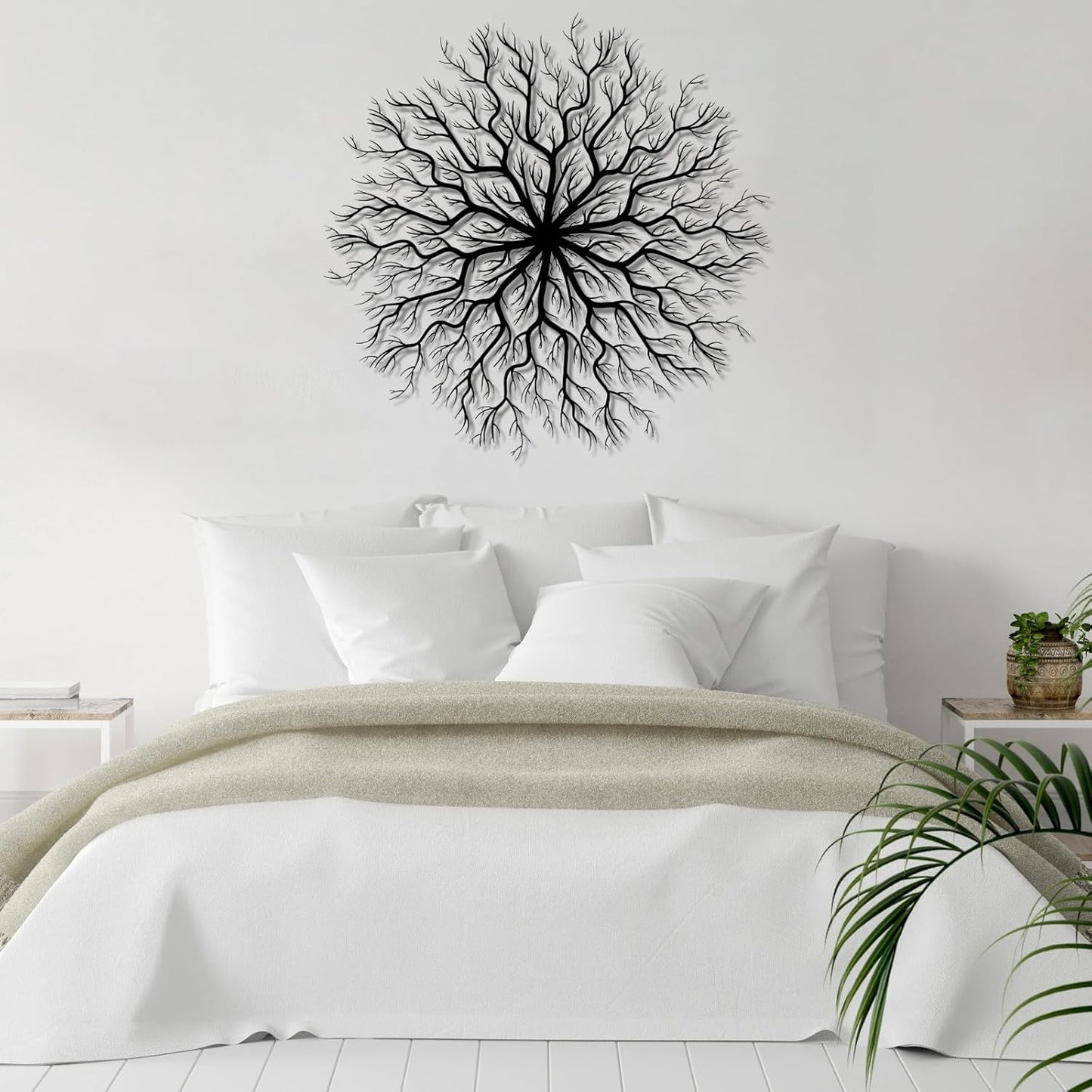 Tree of Life Metal Wall Art, Metal Tree Wall Art, Large Round Sculpture, Round Branch Wall Decor, Large Branch Artwork, Nature Sign, Wall Decor for Living Room, Housewarming Gift (Silver, 19"x19"|47x47cm)