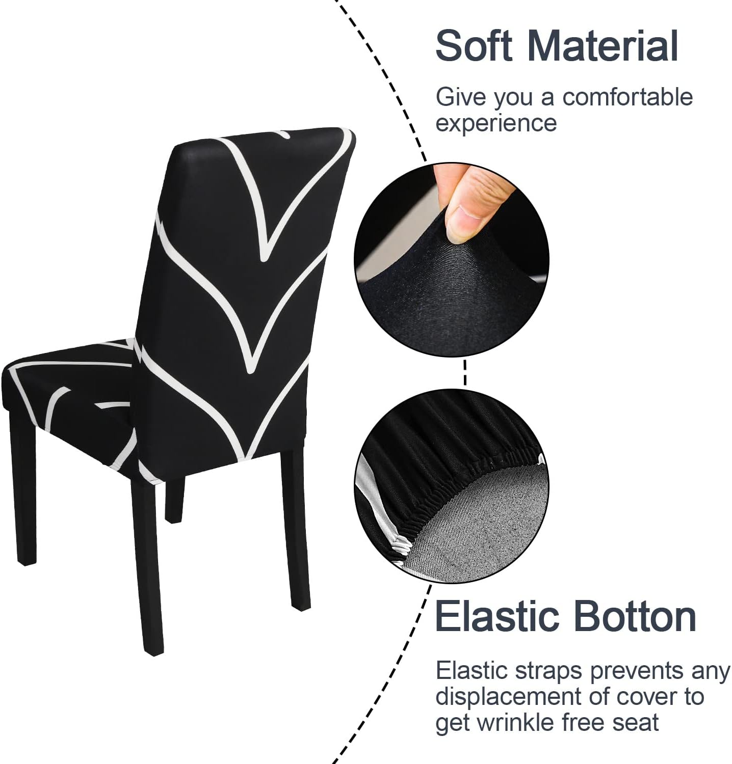 JQinHome Black Chair Covers for Dining Room Set of 4, High Stretch Removable Washable Parsons Chair Slipcover for Home Party Hotel Wedding Ceremony (4PCS, Geometric)