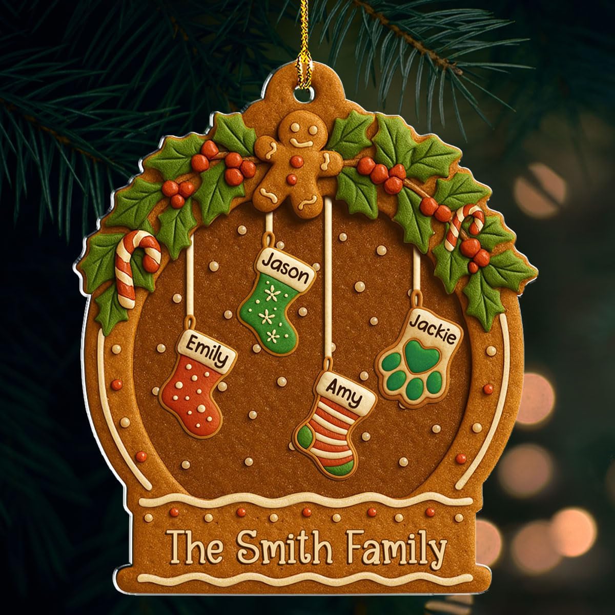 Personalized Family Ornament Christmas Cookies Style - Custom Stockings and Names Acrylic Ornament Gift Stocking Stuffers White Elephant Ideas (4)