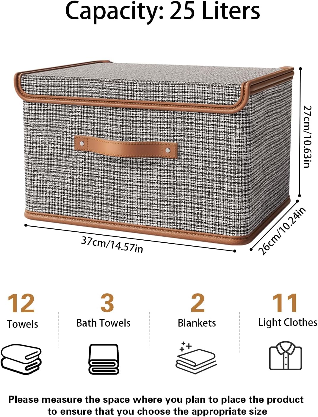 Tuza 4 Pack Storage Bins with Lids, Collapsible Closet Organizer Container, Fabric Organizer Box with Handles, Decorative Storage Boxes with Lids for Organizing Clothes, Blanket, Light Grey, Medium