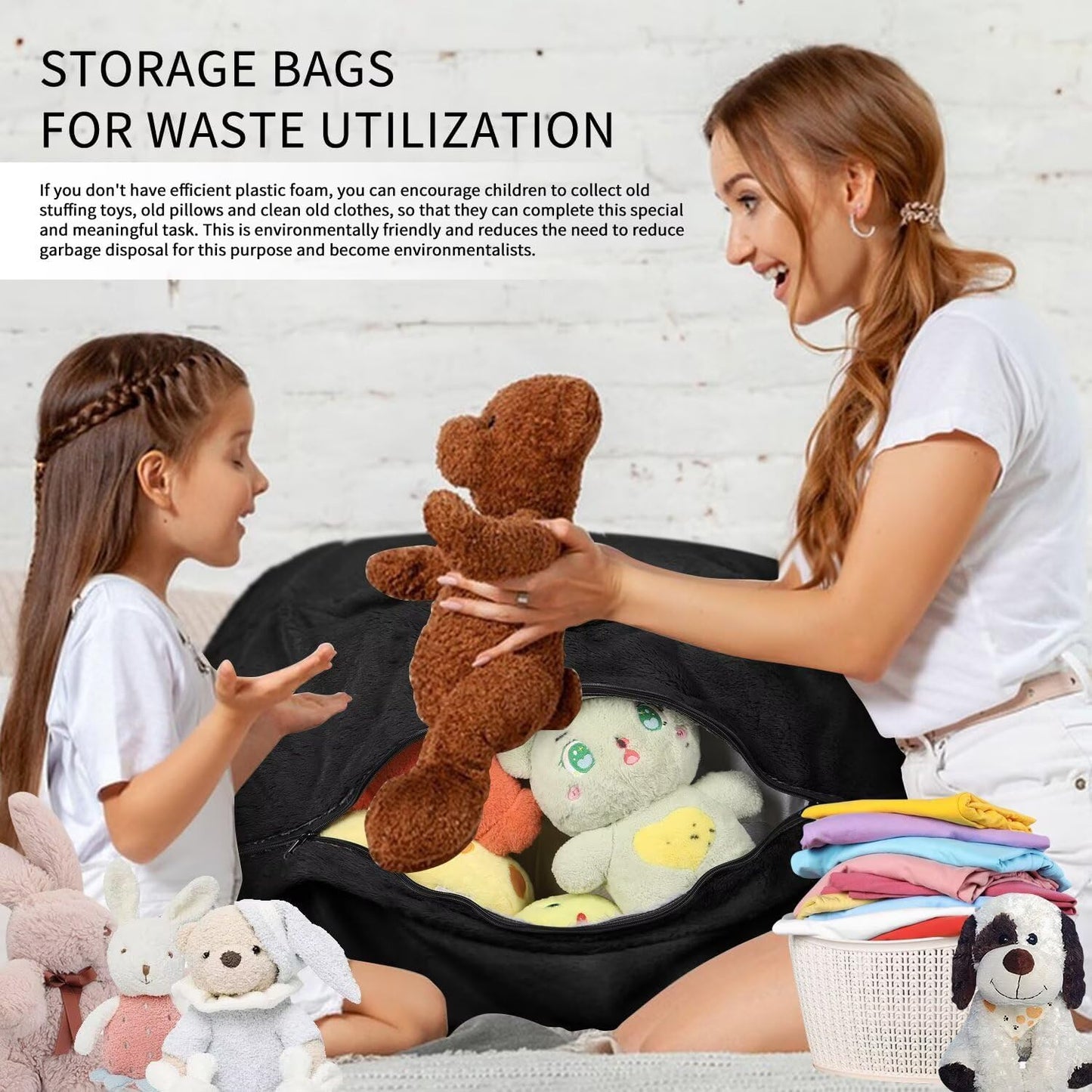 Bean Bag Chair for Adults 8FT,Soft Removable Cover for Teens/Girls Bedroom,Fluffy Giant Round Floor Beanbag Lounger Chairs (No Filler,Black)