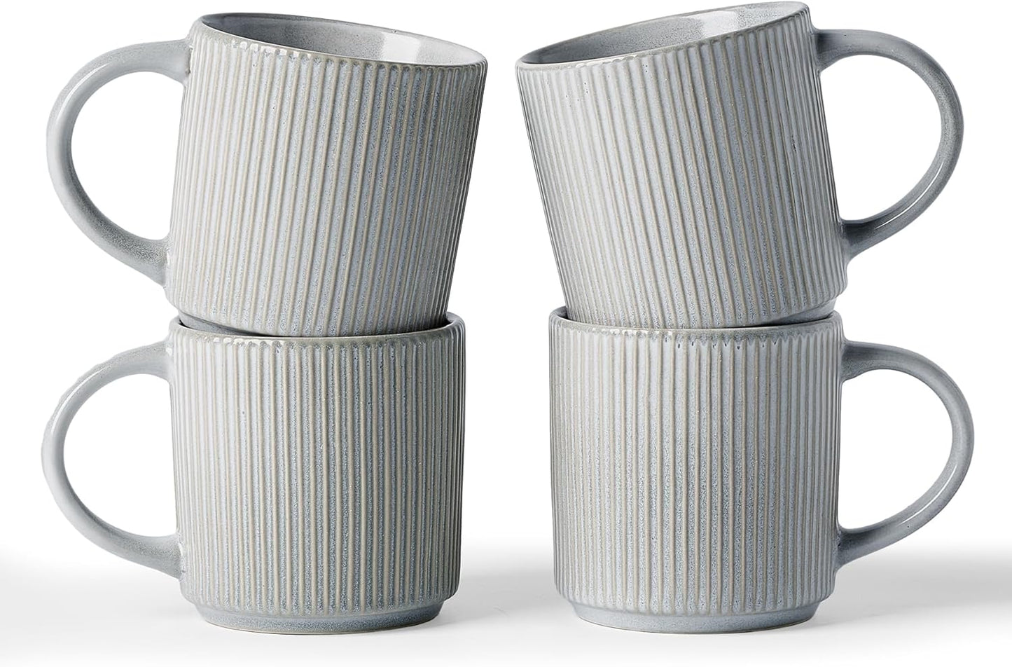 famiware Coffee Mug Set for 4, Star 12 oz Catering Mugs Cup Set with Handle for Coffee, Tea, Cocoa, Milk - Ceramic Stoneware Drinkware Set, Matte Grey