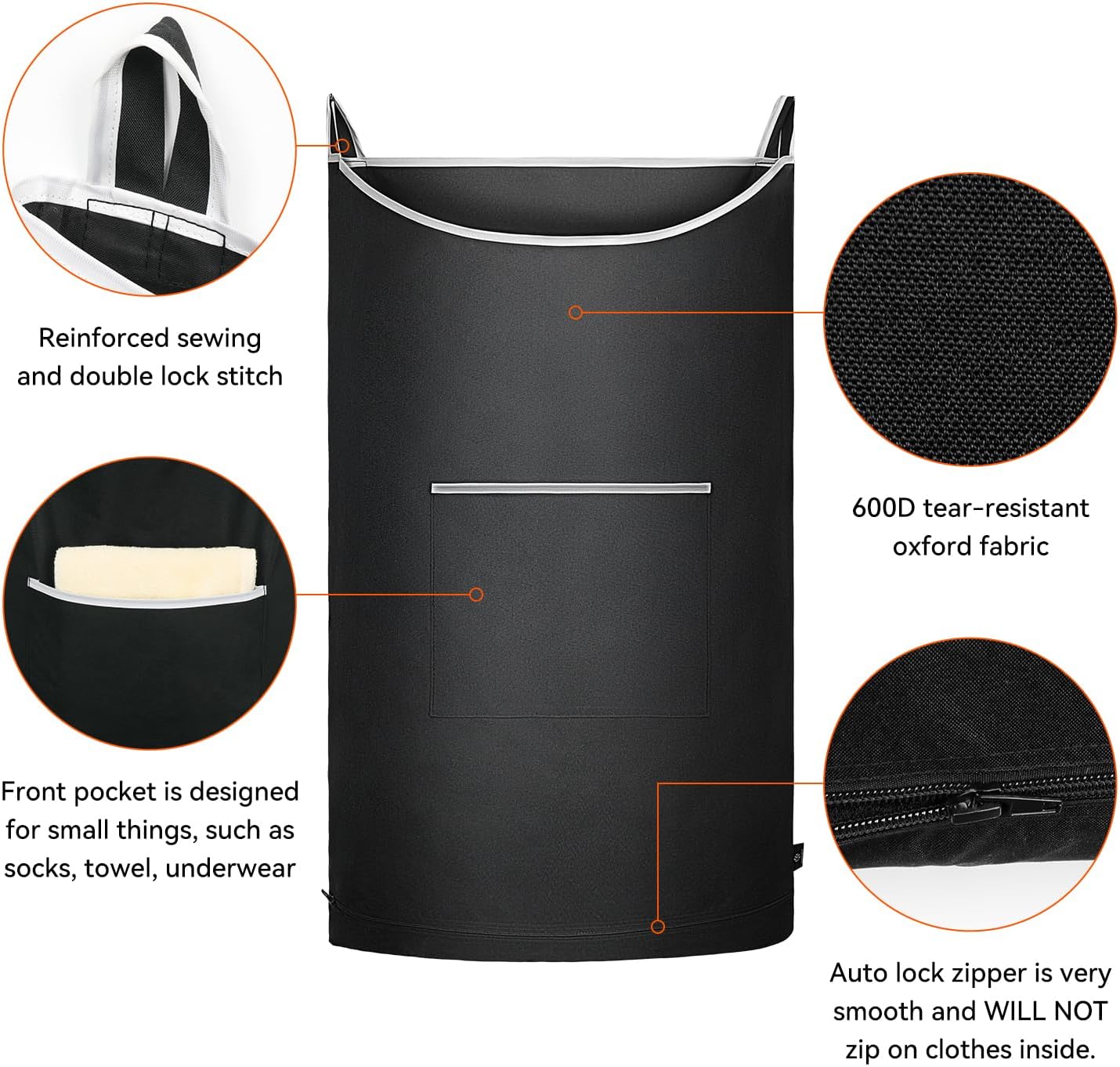 XL Hanging Laundry Hamper Bag, Black Door Hanging Hamper with Large Openging, Hanging Laundry Bag and Basket for Home, Dorm, or Travel,Durable and Stylish Design(Black 36x22Inch)