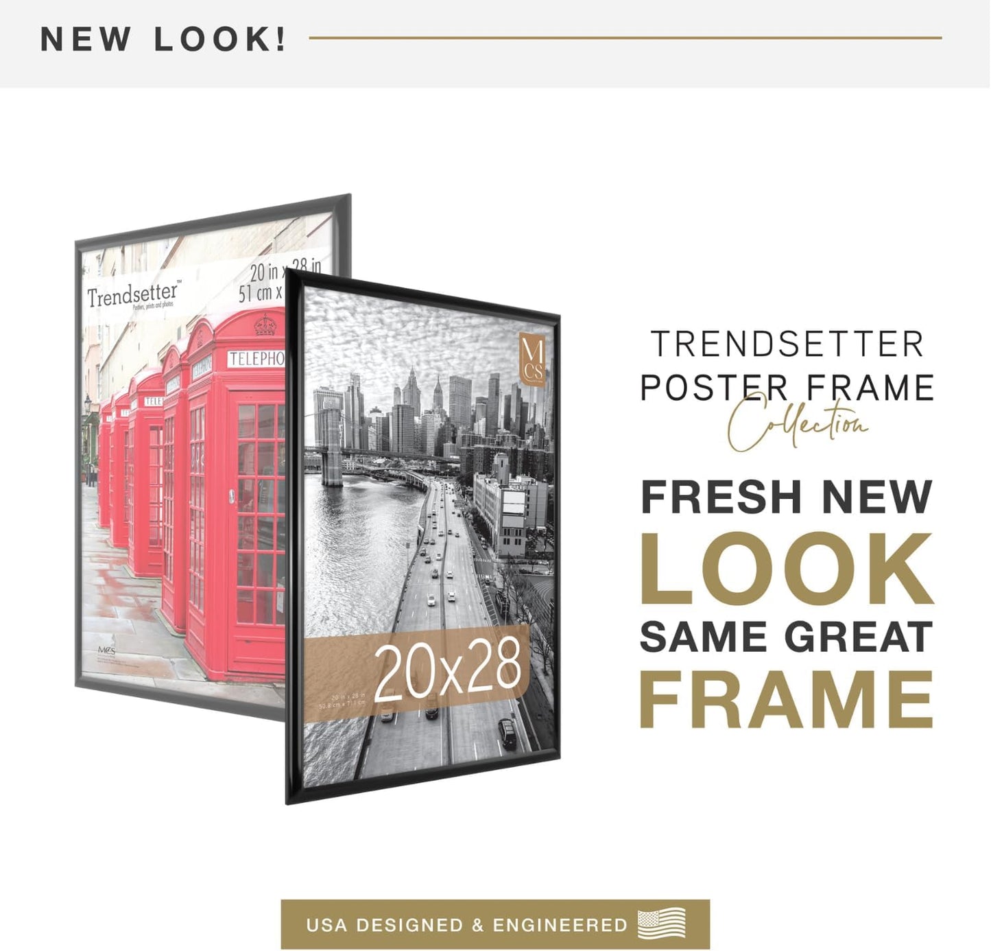 MCS Trendsetter 20x28 Poster Frame Black High-Gloss, Vertical & Horizontal Wall Hanging Large Picture Frame for Photos, Posters & Art Prints (1-Pack)
