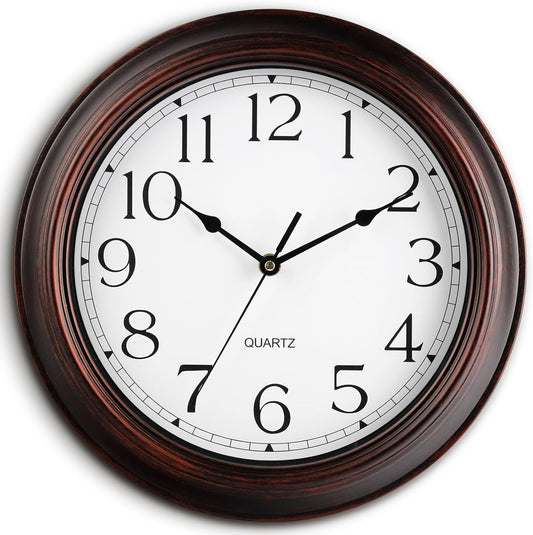 14 Inch Wall Clocks Battery Operated Silent Non-Ticking Wall Clock Vintage Retro Rustic Style Decorative for Living Room Kitchen Farmhouse (Bronze)