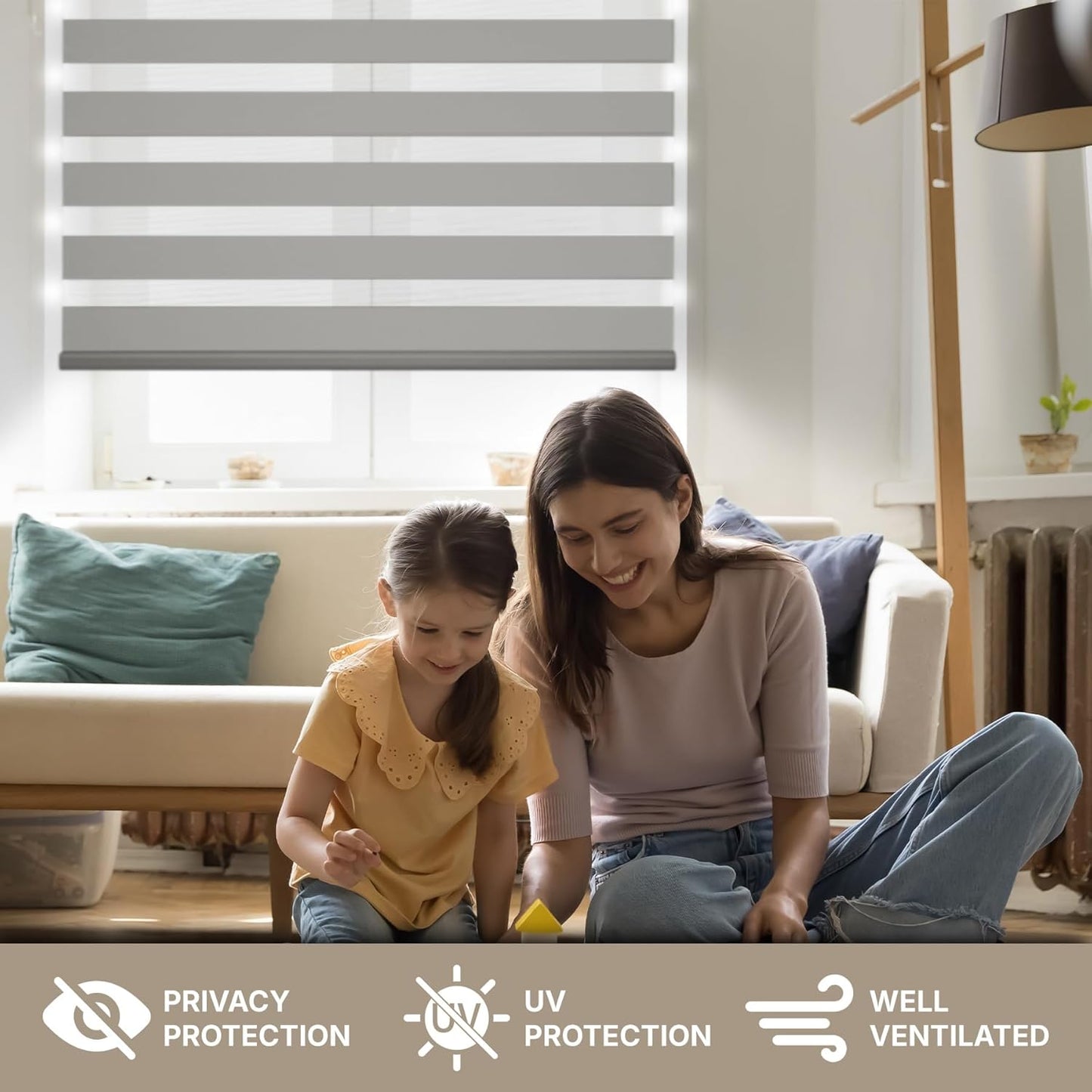 HESTIA Cordless Zebra Blinds Light Filtering Roller Shades Blackout Indoor Window Blind for Home Office,White,45" W x 54" H