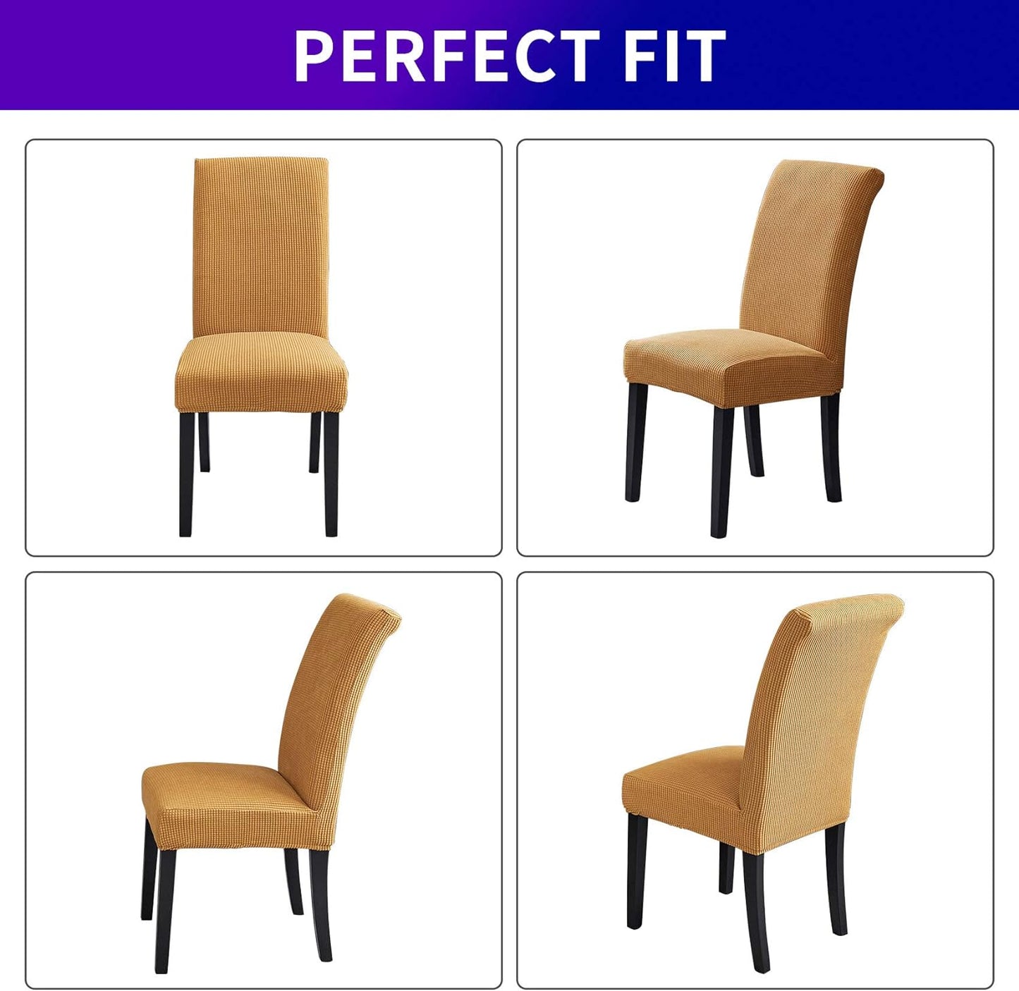 Howhic Stretch Chair Covers for Dining Room Set of 2, Removable Washable Dining Room Chair Covers, Dining Chair Slipcovers Seat Protector, Great Home Decor and Banquet Upholstery (Gold, 2 Pack)