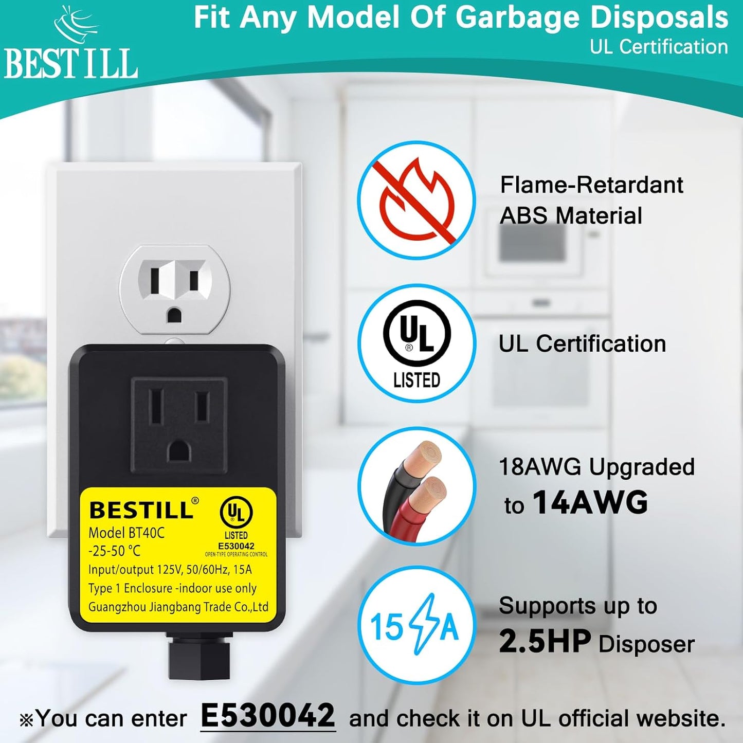 BESTILL Garbage Disposal Air Switch Kit - UL Listed, Cordless Sink Top Switch Button for Waste Disposer, 3.6" Long Push Button with Brass Cover, Brushed Gold, Compatible with all Garbage Disposals