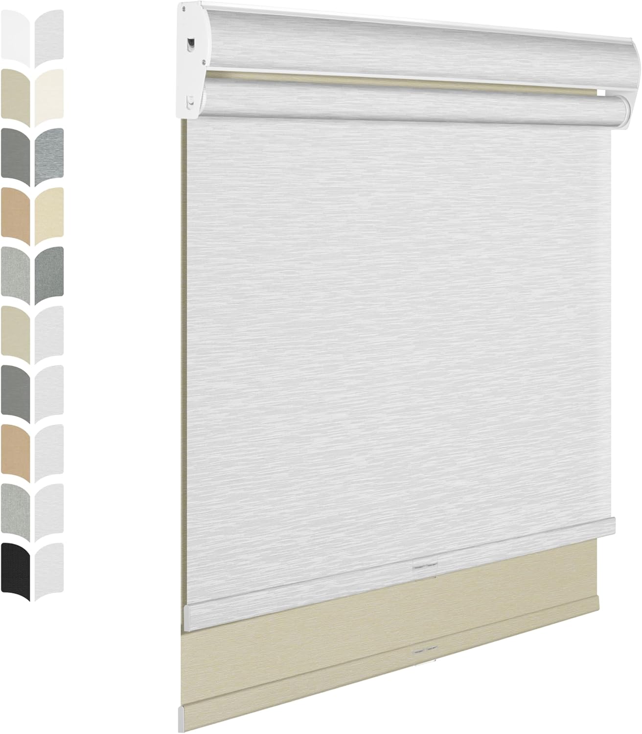 BERISSA Cordless Dual Roller Shades with Cassette Valance, Double Window Shades - Blackout and Light Filtering, Day and Night for Home Office Door. Beige and White. 59 W x 86" H