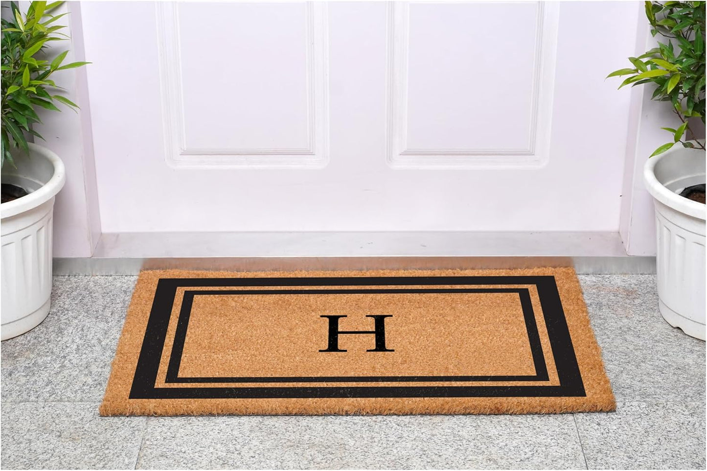 Calloway Mills 152961830H Black Border 18" x 30" Monogram Doormat, (Letter H)