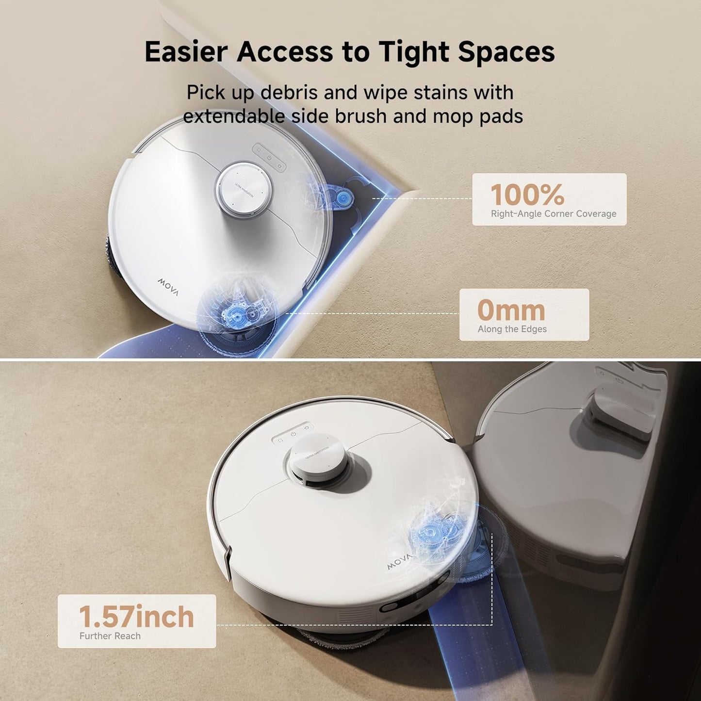 Mova P50 Pro Ultra Robot Vacuum and Mop, 19,000Pa Suction with Anti-Tangle Brush, Removable & Liftable Mop for Carpet & Floor, 167℉ Mop & Washboard Self Drying & Cleaning, Auto Empty & Refill