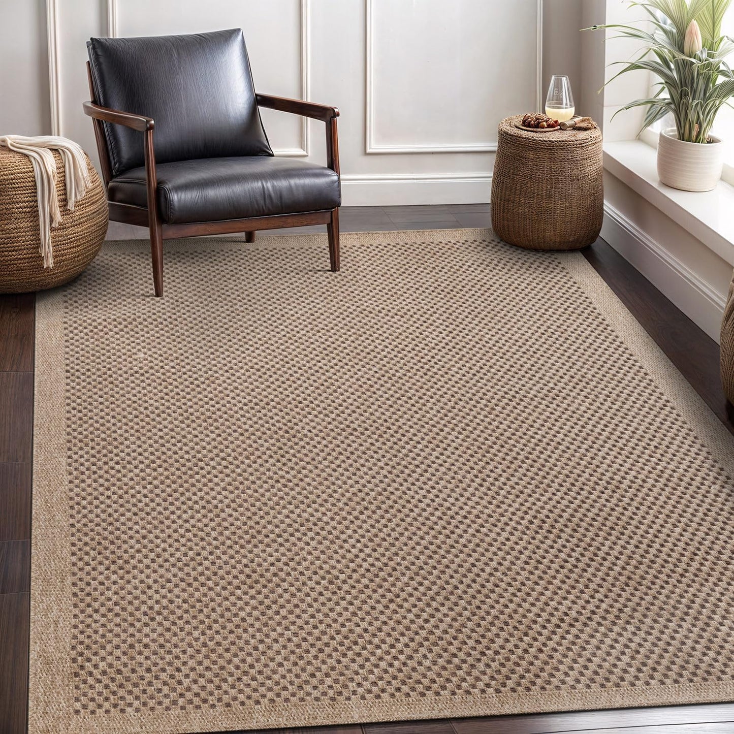 CAMILSON Easy Jute Rug 6x9, Indoor Outdoor Natural Color Fiber Area Rugs for Living Room Patio and Kitchen Rug, Sisal Boho Woven Design, Easy-Cleaning, Washable Outside Carpet Alfombras para(6 x 9)
