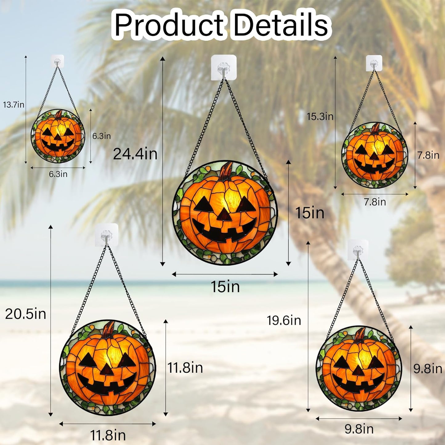 Stained Glass Window Hanging, Halloween Decorations Evil Pumpkin Suncatcher for Doors Garden Indoor Spooky Funny Orange Sun Catchers Gothic Decor Horror Gifts for Women Men Friend 15 in
