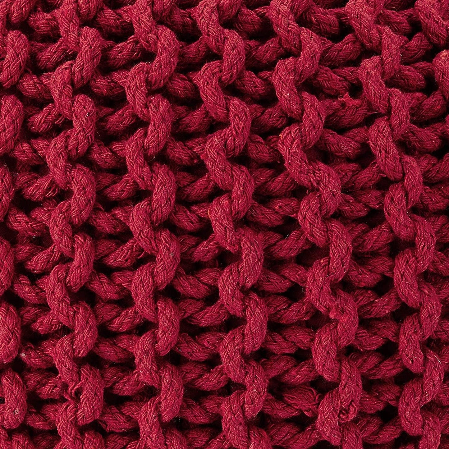 REDEARTH Round Pouf Ottoman - Hand Knitted Cable Boho Poof - Foot Stool Bean Bag - Home Décor Stuffed Footrest for Living Room - Nursery - Bedroom - 100% Cotton Poufs (19.5"x19.5"x14") - Red