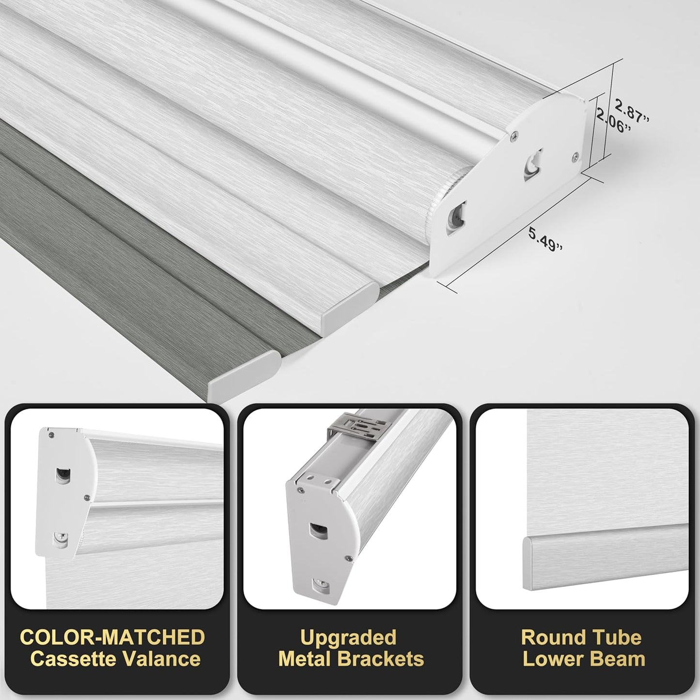 BERISSA Cordless Dual Roller Shades with Cassette Valance,Double Window Shades Blackout and Light Filtering Shades,Day and Night Roller Shades for Home Office Door.Grey and White.33 W x 80" H