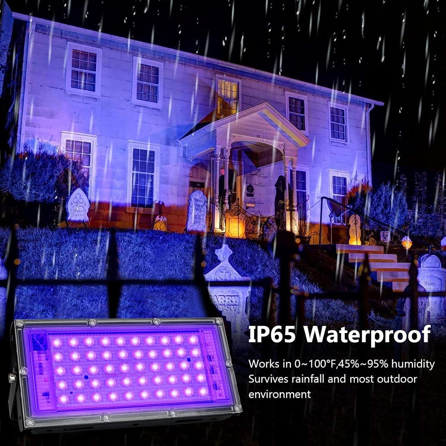 4 Pack 50W Black Lights, Blacklight Flood Light with Plug and Switch,for Glow Party, Halloween, Fluorescent Poster, Body Paint