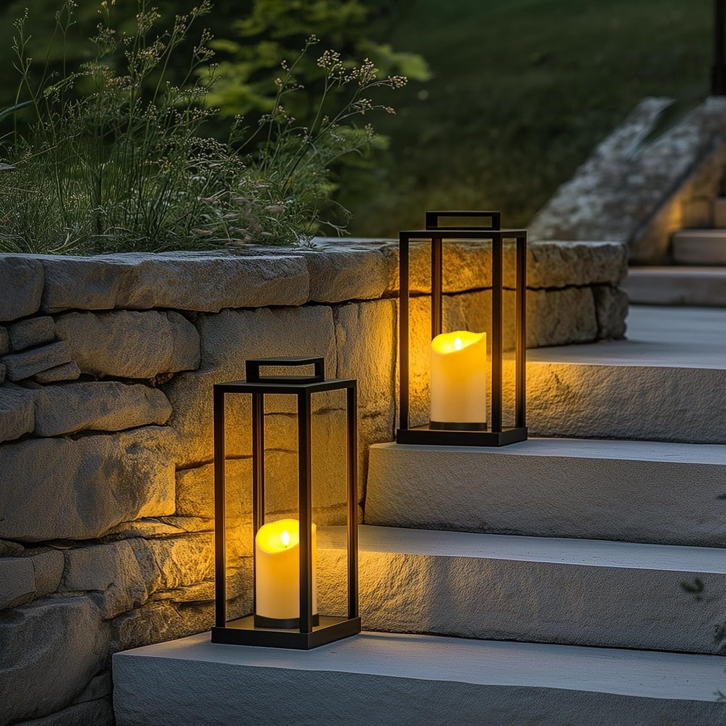 Homemory 4"x6" Outdoor Waterproof Flameless Candles with Timers and Remote Control, Battery Operated Candles, LED Plastic Candles, Ivory White, Set of 2