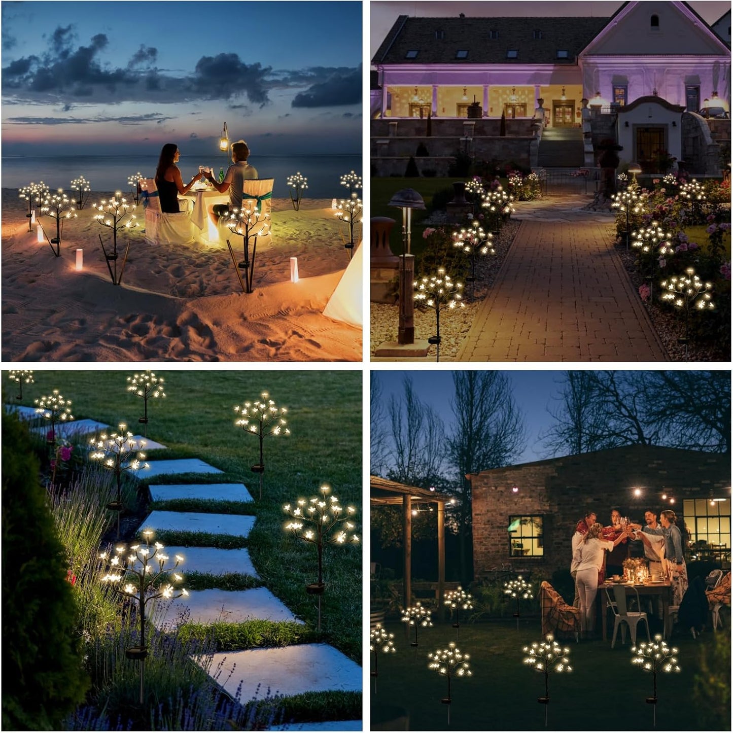 Solar Garden Lights Waterproof, Solar Outdoor Lights Decorative 4Pack, 80Led Solar Powered Flowers Garden Decor, Outdoor Fairy Lights for Yard,Pathway,Lawn,Outside,Garden Decorations