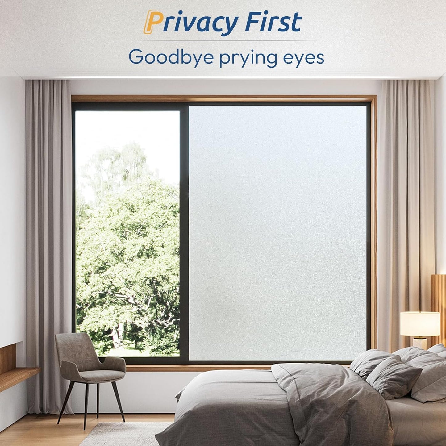 rabbitgoo Window Privacy Film, Frosted Glass Window Clings, Static Cling UV Heat Blocking Door Stickers for Home Bathroom, Removable Indoor Decal Coverings Day and Night, Pure, 23.6 x 78.7 Inches