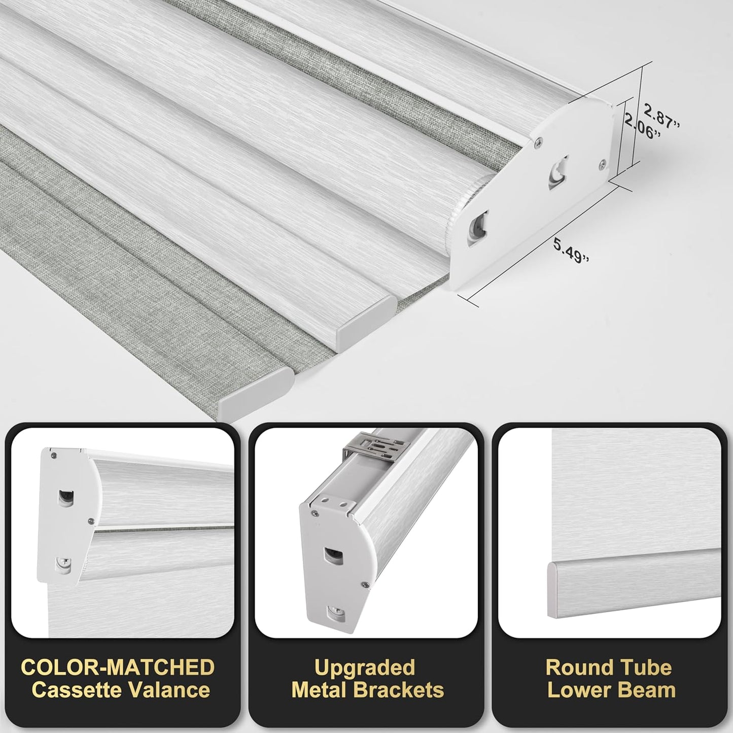 BERISSA Cordless Dual Roller Shades with Cassette Valance,Double Window Shades Blackout and Light Filtering Shades,Day and Night Roller Shades for Home Office Door.Linen Grey and White.54 W x 56" H