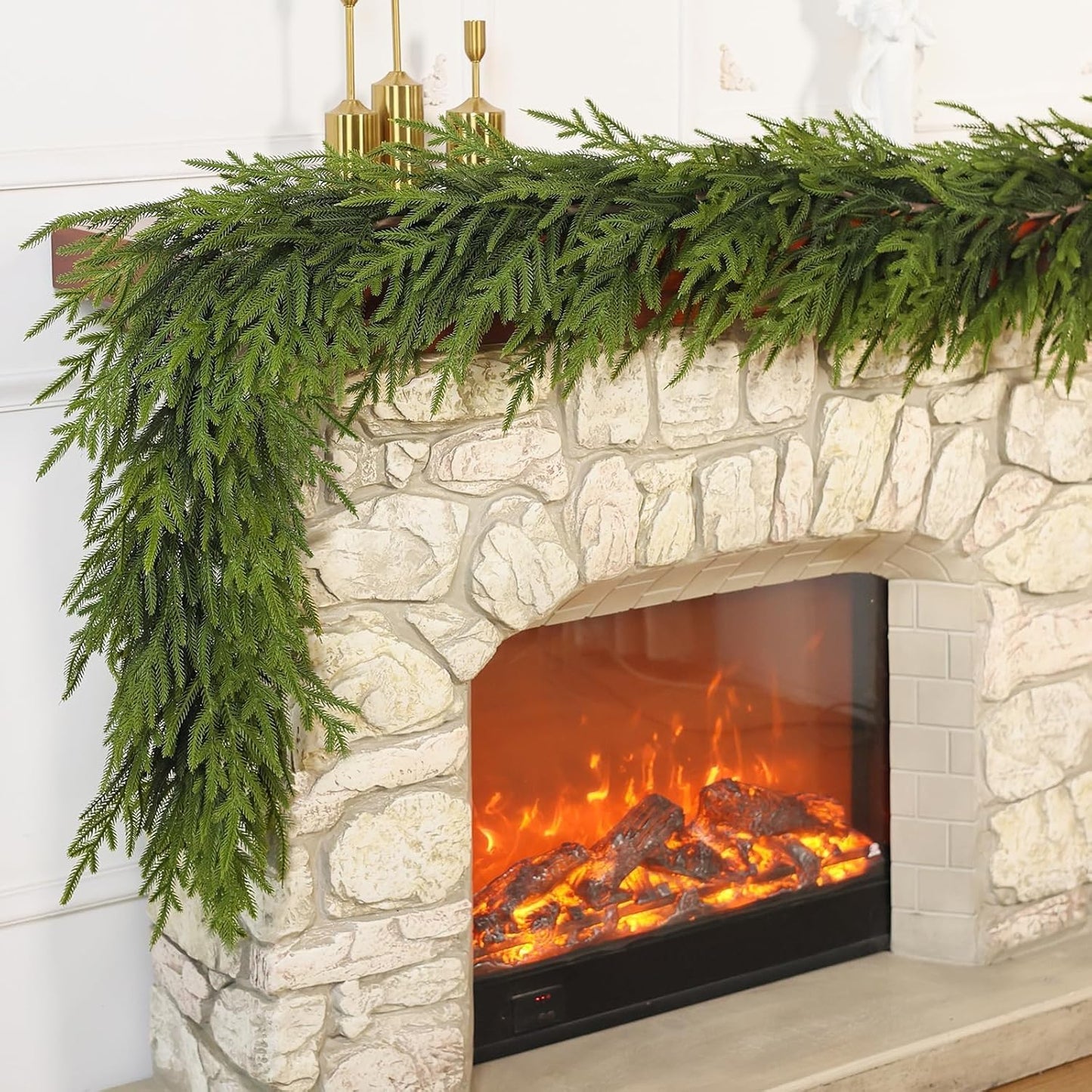Artificial Norfolk Pine Garland - Faux Christmas Garland Fake Green Garland for Fireplace,Table, Stairs, Mantle, Window,Indoor Outdoor,Home,Holiday Decor (2 PCS,5 FT)