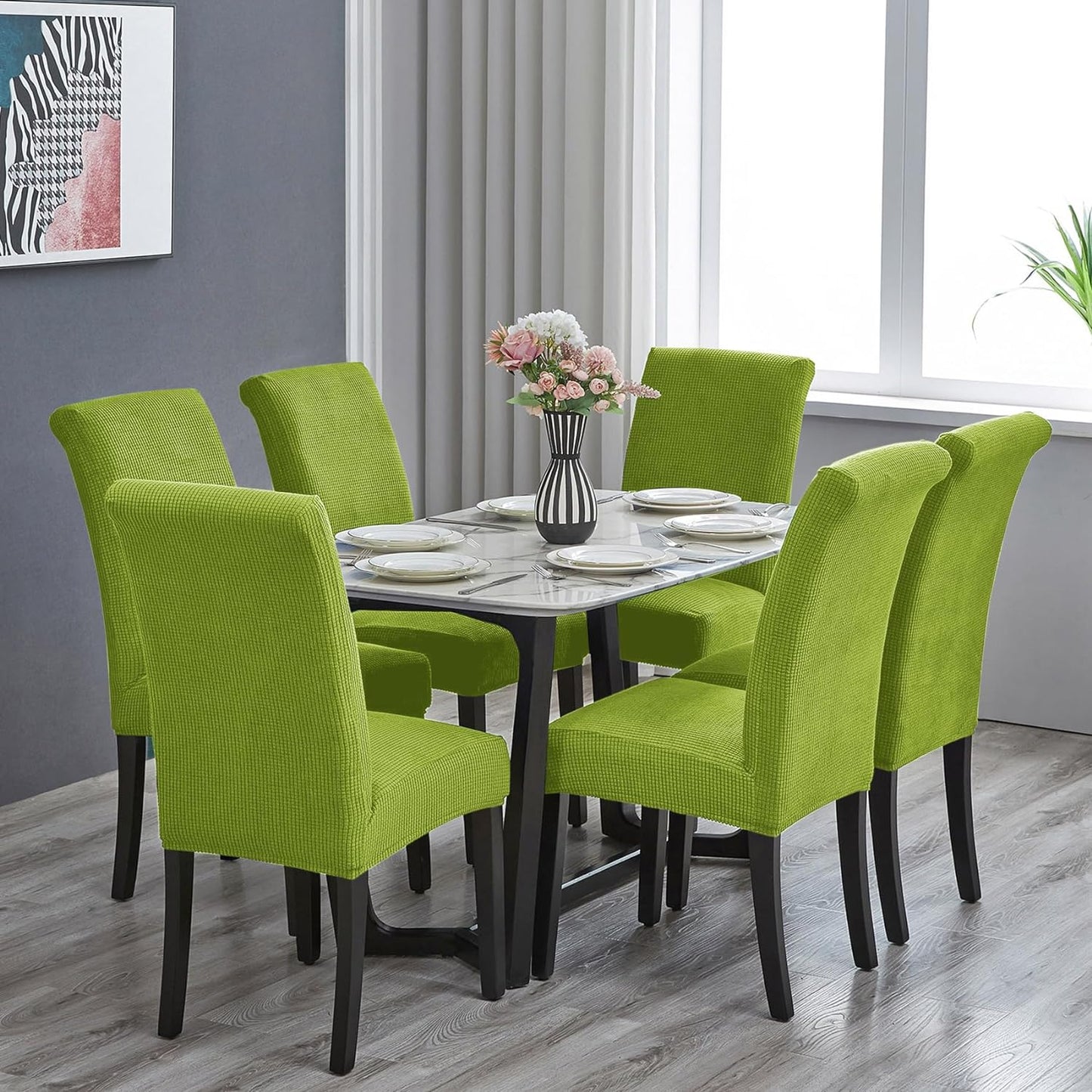 Howhic Chair Covers for Dining Room Set of 4, Stretchy Dining Chair Covers, Textured Jacquard Kitchen Chair Slipcovers, Classy Decor for Home and Banquet (Apple Green, 4 Pack)