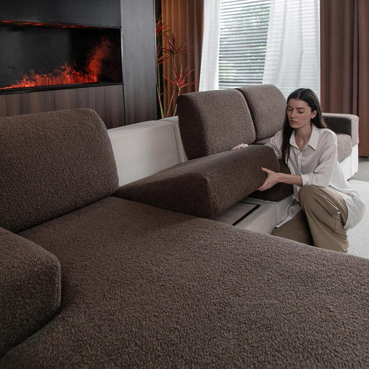 Couch Cushion Covers for Sectional Sofa, Stretch Soft Sofa Slipcovers Washable Wear-Resistant Universal Furniture Protector for Living Room(2 Seaters Covers, Brown)