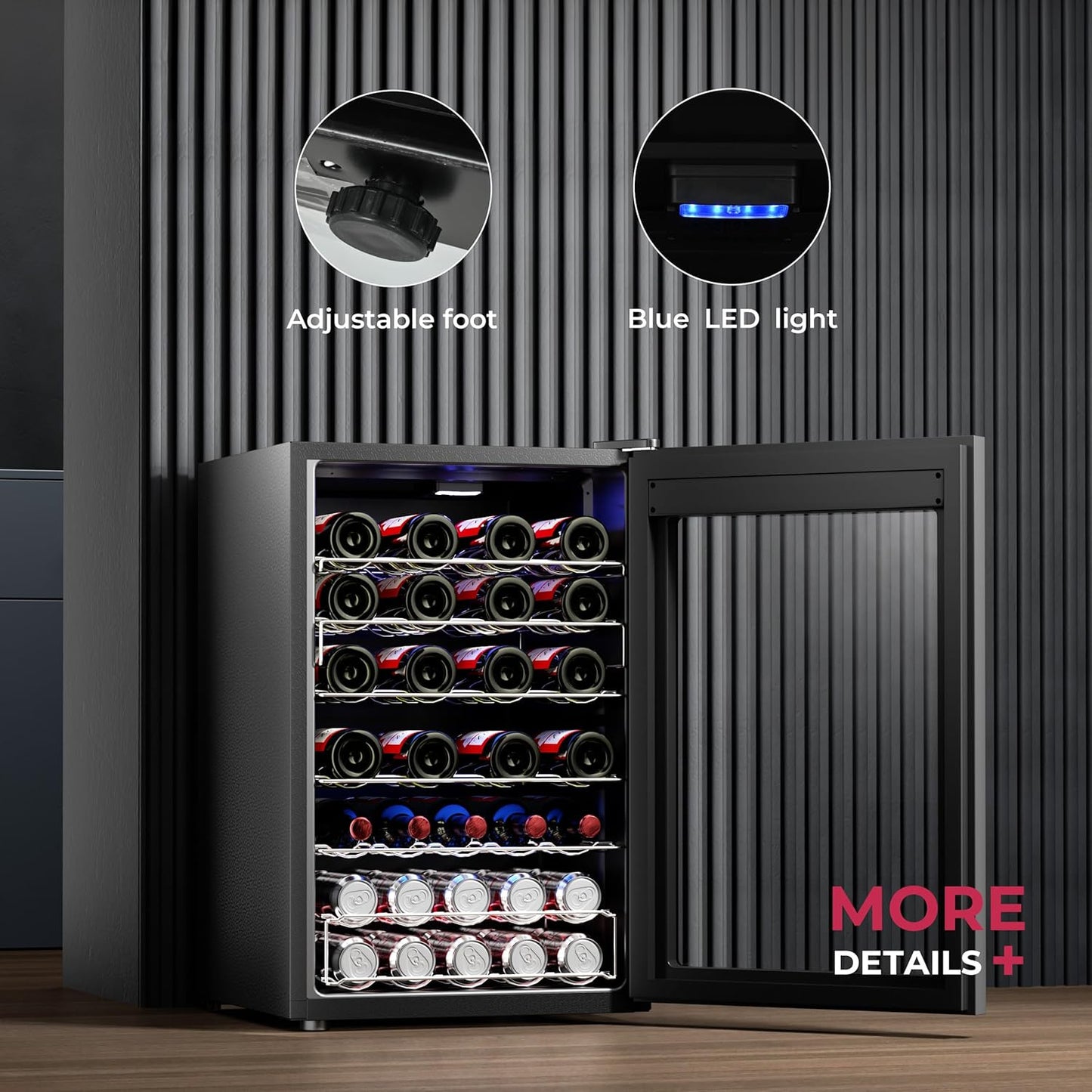 4.5 CU.FT Wine Cooler Refrigerator, Small Freestanding Wine Fridge for Red, White and Champagne, Mini Fridge with Adjust Temperature, Black