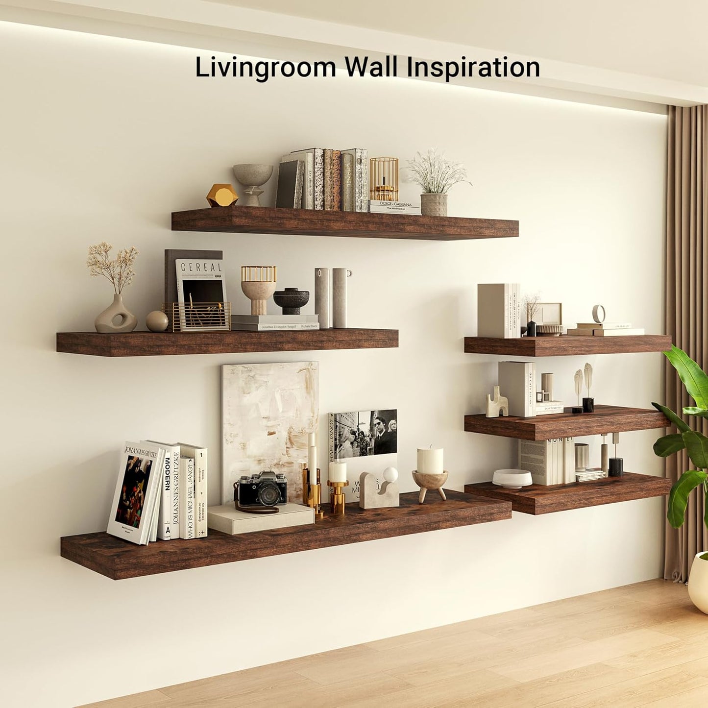 Heimlove 24 x 12 Inch Deep Floating Shelves Wall Mounted with Invisible Brackets,Storage Hanging Shelf for Wall Decor in Bathroom, Bedroom, Kitchen, Living Room, Office Set of 1 (Rustic Brown)