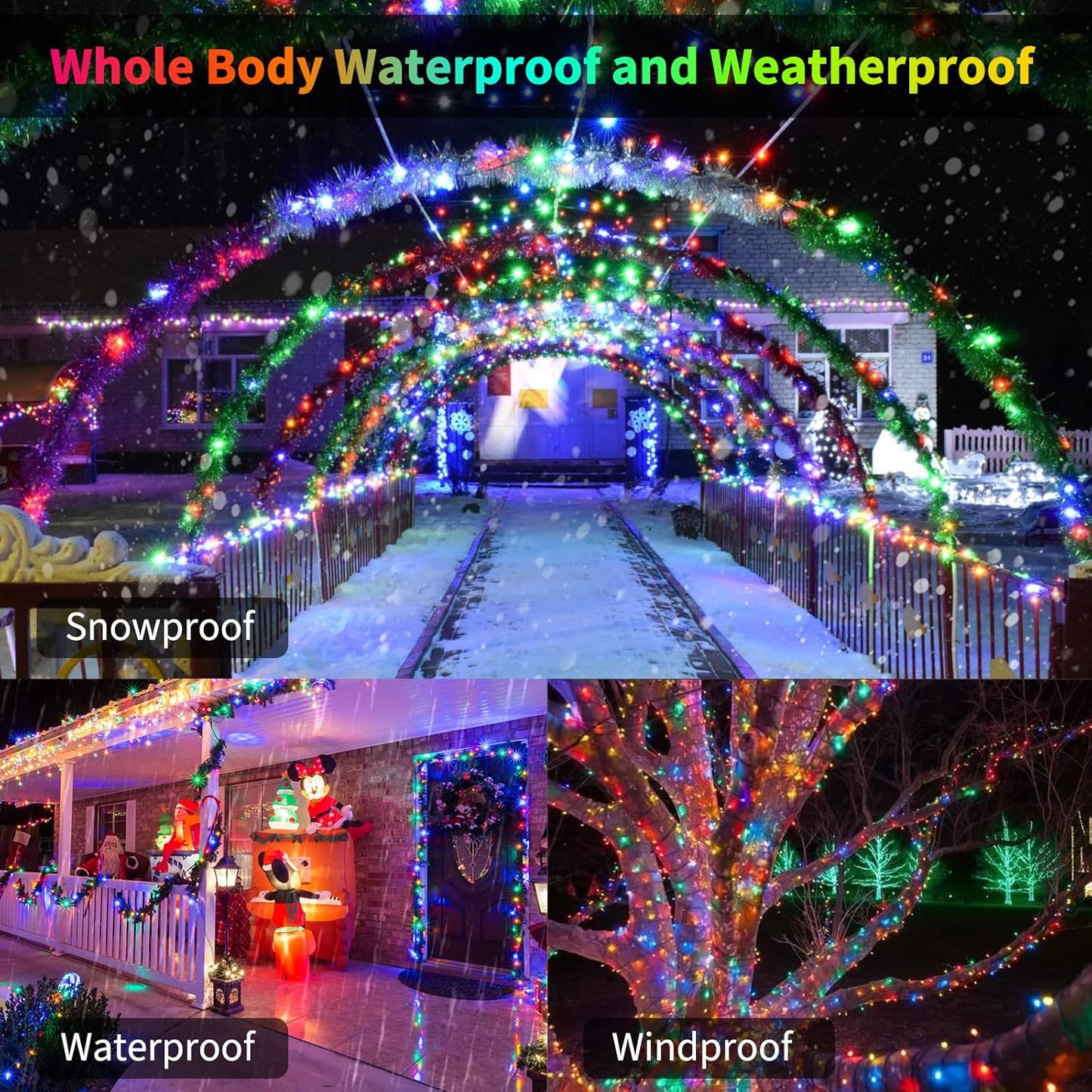 Brightown Christmas Lights 4 Pack 50 LEDs Battery Powered String Lights with Green Wire for Holiday Decorations, Tree Lights, Party, Xmas, Easter, Wedding, Patio, Home Decor, Indoor and Outdoor Use