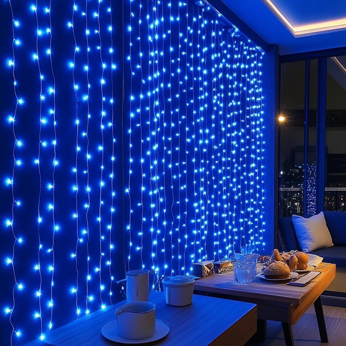 Dazzle Bright 300 LED Curtain String Lights, Christmas Fairy Lights for Bedroom with 8 Lighting Modes, Connectable Waterproof Window Lights Party Wedding Garden Wall Decor, Blue