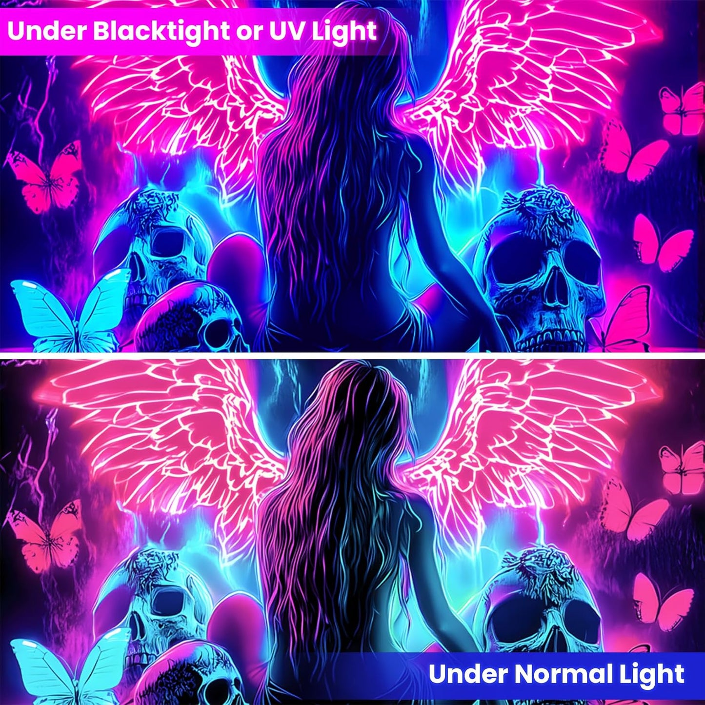 Blacklight Tapestry,WingTapestry Glow In The Dark,UV Reactive Black Light Upright Posters Wall Hanging for Bedroom Dorm Living Room Backdrop Decor (wing12, 59L" x 51W")