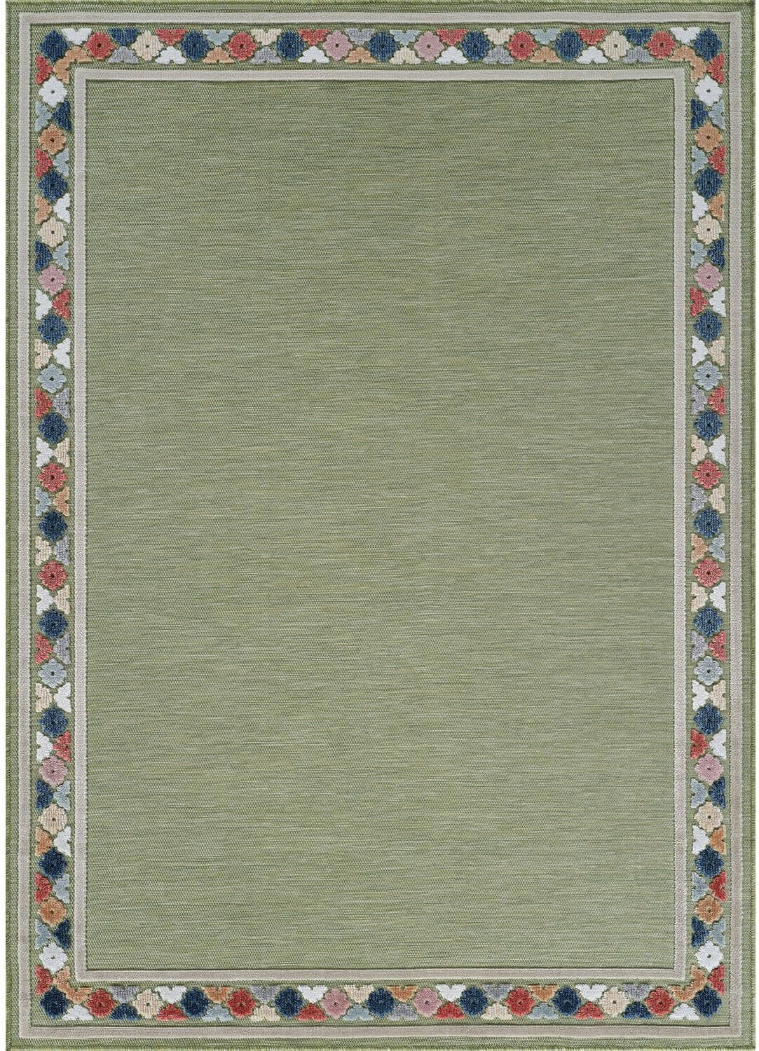 Beverly Rug Outdoor Rug 6x9 Modern Bordered Area Rugs for Indoor and Outdoor Patio Easy to Clean Non Shedding Living Room Porch Garden Washable Outside Carpet (6 x 9 Green)