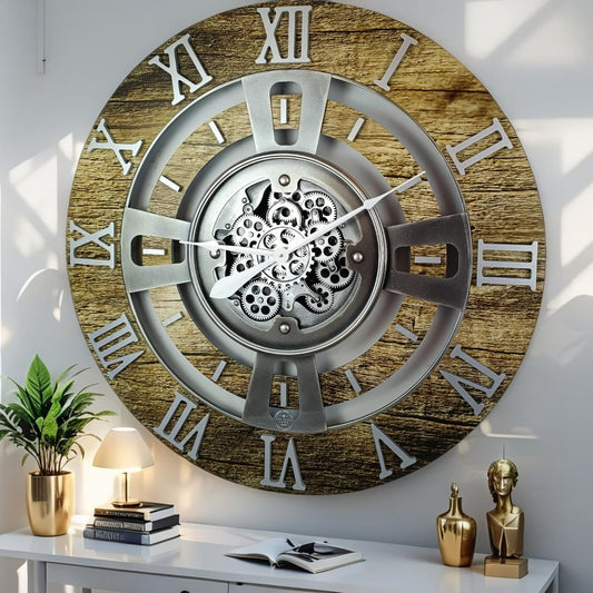 The Gears Clock Real Moving Gear Wall Clock England Line (Gold Antique, 24 inches (60 cm))