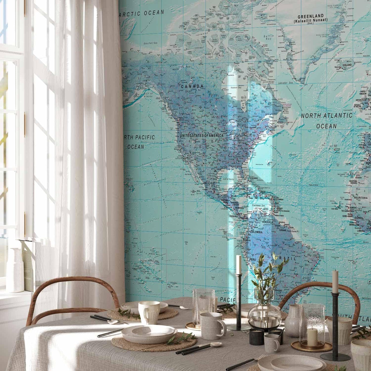 artgeist Premium Wall Mural World Map 157x110 in - XXL Non-Woven Wallpaper Fleece Wall Decor Photo Print Picture Image Design Home Map of The World k-A-0091-a-b